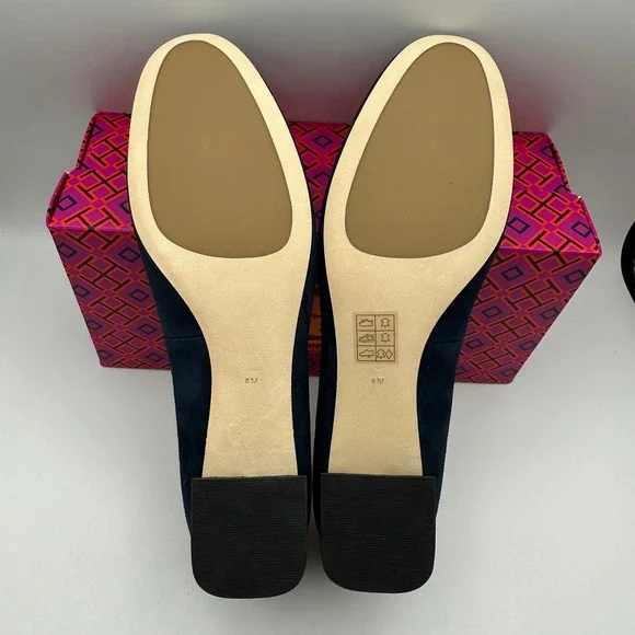 Tory Burch Women's Size 8M Gigi Suede Pump Block Heel Tory Navy Logo Kid Suede - Picture 7 of 9